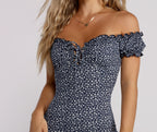 Floral Mini Dress with Off-Shoulder Neckline