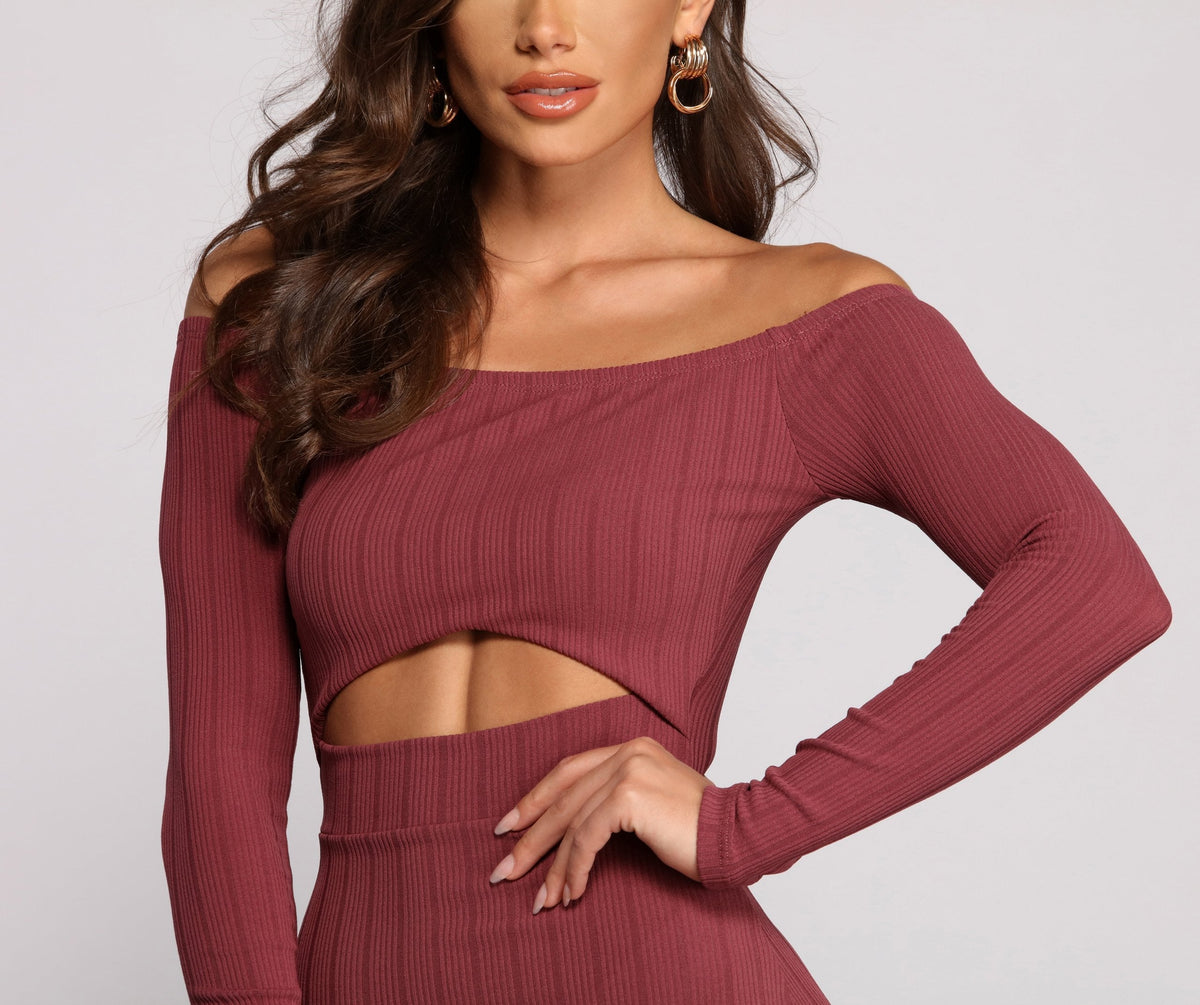 Ribbed Off-Shoulder Mini Dress