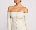 Off-Shoulder Mini Dress with Button Front