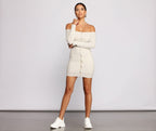 Off-Shoulder Mini Dress with Button Front