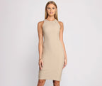 Timelessly Chic Ribbed Knit Basic Midi Dress - Lady Occasions
