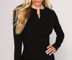 Ribbed Button-Front Mini Dress