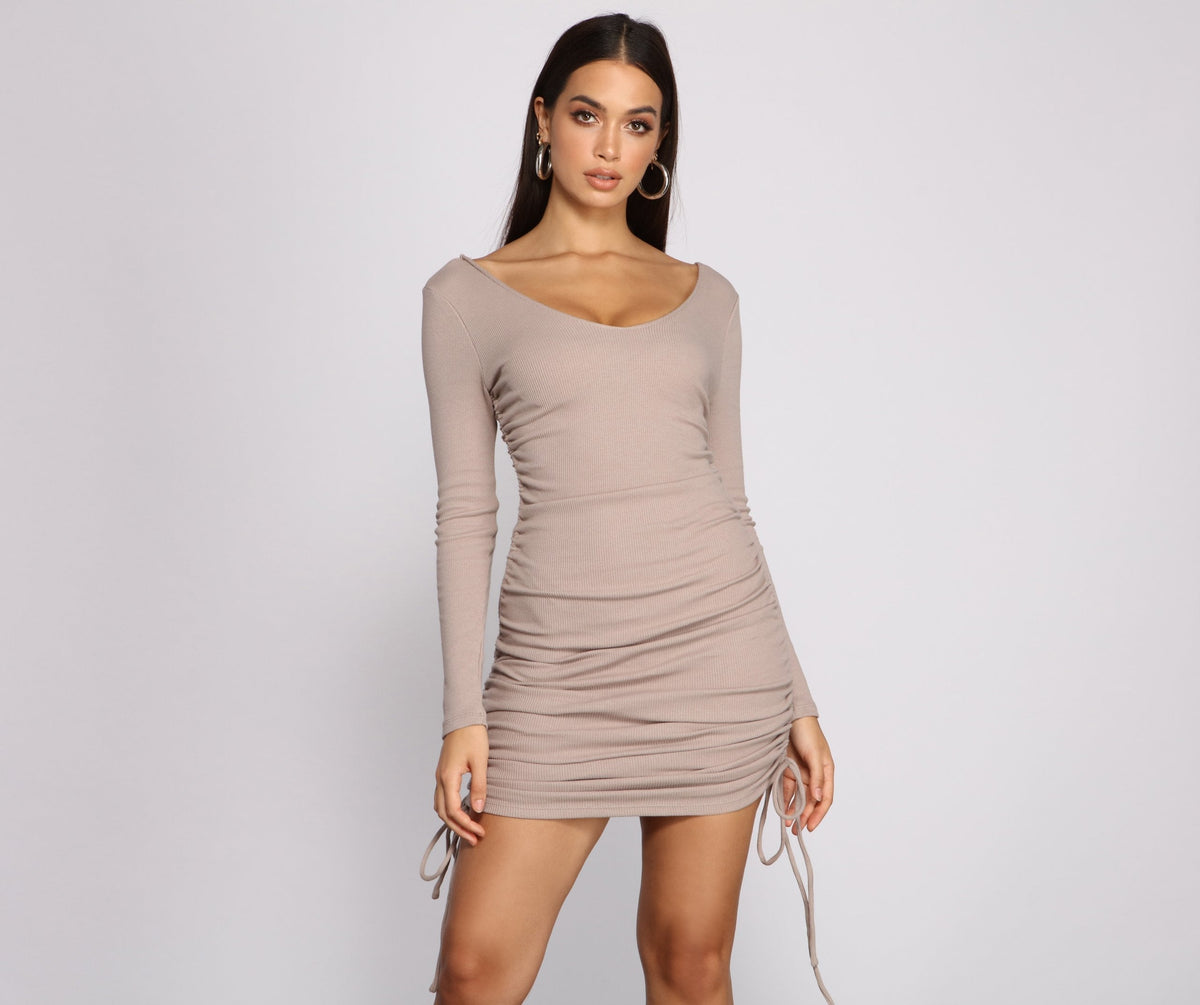 Ribbed Ruched Mini Dress