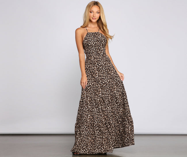 Fiercely Stylish Lace-Up Leopard Maxi Dress - Lady Occasions Main image