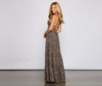 Leopard-Print Maxi Dress with Lace-Up Details