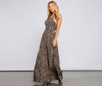 Leopard-Print Maxi Dress with Lace-Up Details