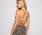 Leopard-Print Maxi Dress with Lace-Up Details