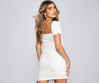 Eyelet Fitted Mini Dress with Ruching