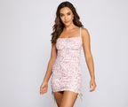 Floral Ribbed Ruched Mini Dress