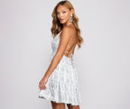 Tie-Dye Linen Mini Dress with Halter Neckline