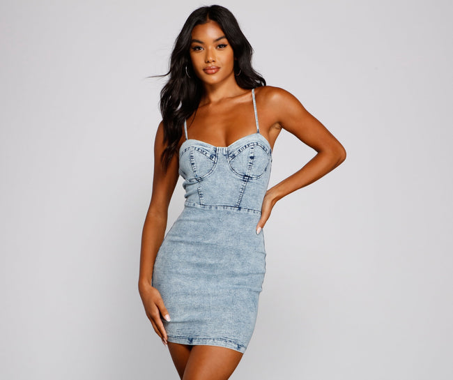 Style Icon Denim Mini Dress - Lady Occasions Main image
