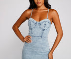 Denim Mini Dress with Sweetheart Neckline