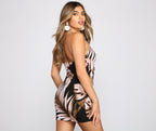 Cutout Knit Mini Dress with Tropical Styling