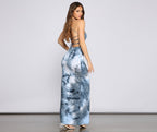 Cross-Detail Brushed Maxi Dress with Tie-Dye Patterning