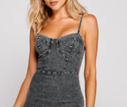 Denim Mini Dress with Sweetheart Neckline