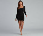 Ruched Ribbed Mini Dress with Cotton Fabric