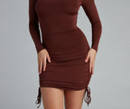 Ruched Long-Sleeve Mini Dress