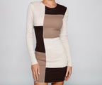 Colorblock Mini Dress with Knit Texture