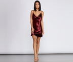 Satin Mini Dress with Draped Neckline
