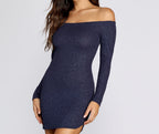 Knit Mini Dress with Off-Shoulder Neckline