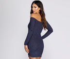 Knit Mini Dress with Off-Shoulder Neckline