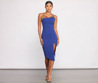 Crepe Asymmetric Midi Dress
