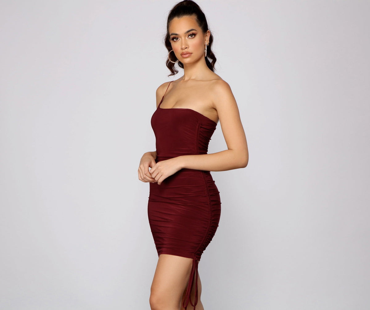 Heart-Detail Knit Mini Dress with Ruching