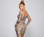 Mesh Bodycon Dress with Off-Shoulder Neckline