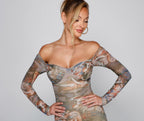 Mesh Bodycon Dress with Off-Shoulder Neckline