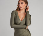 Knit Bodycon Wrap-Style Mini Dress