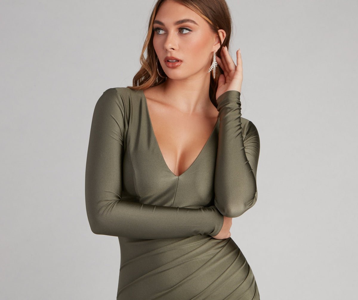 Knit Bodycon Wrap-Style Mini Dress