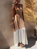 Panelled Printed Maxi Dress with A-Line Shape