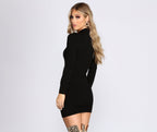 Ribbed Mock-Neck Mini Dress