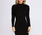 Ribbed Mock-Neck Mini Dress
