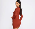 Ribbed Mock-Neck Mini Dress