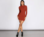 Ribbed Mock-Neck Mini Dress
