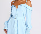 Cold-Shoulder Linen Tunic with Button Front