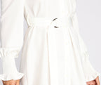 Cold-Shoulder Linen Tunic with Button Front