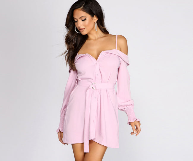 Light And Fresh Cold Shoulder Button Up Tunic - Lady Occasions Main image