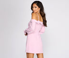 Cold-Shoulder Linen Tunic with Button Front