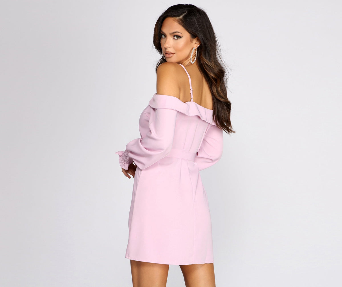 Cold-Shoulder Linen Tunic with Button Front