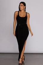 Ribbed Maxi Dress with Waist Tie