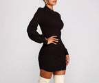 Ribbed Fitted Mock-Neck Mini Dress