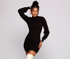 Ribbed Fitted Mock-Neck Mini Dress