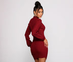Ribbed Fitted Mock-Neck Mini Dress