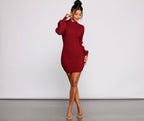 Ribbed Fitted Mock-Neck Mini Dress
