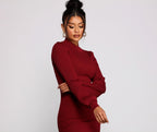 Ribbed Fitted Mock-Neck Mini Dress