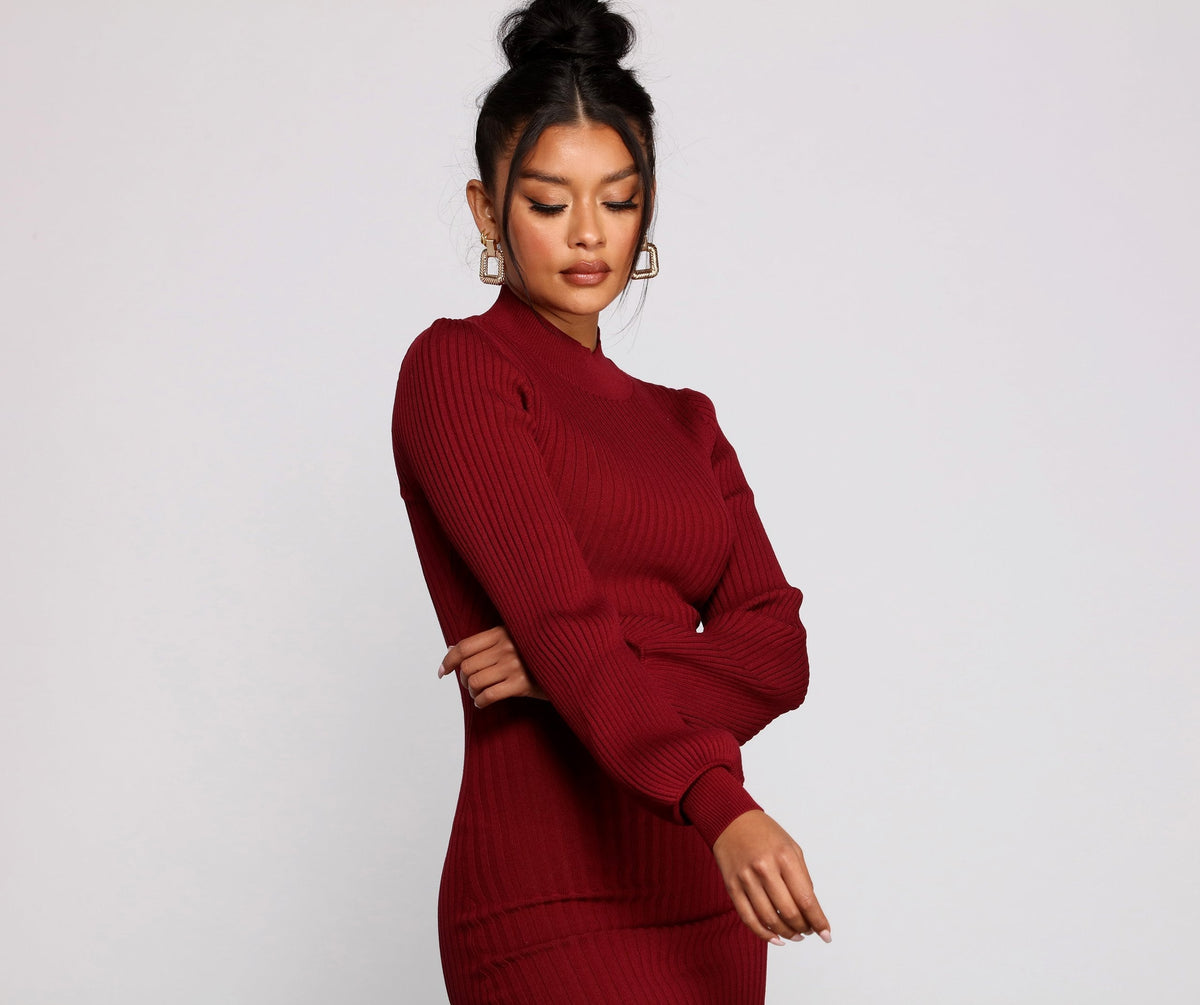 Ribbed Fitted Mock-Neck Mini Dress
