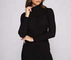 Ribbed Fitted Mini Dress with Mock Neckline