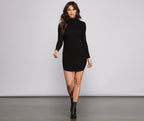 Ribbed Fitted Mini Dress with Mock Neckline